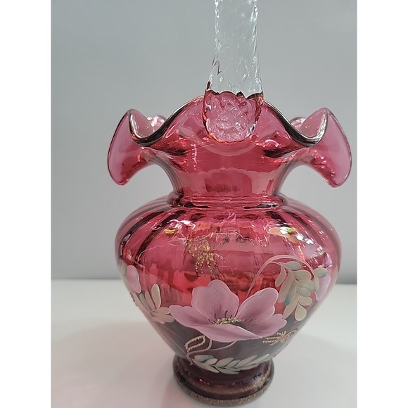 BILL FENTON LEGACY COLLECTION 95TH YEAR HAND PAINTED SIGNED CRANBERRY BASKET - Picture 11 of 12